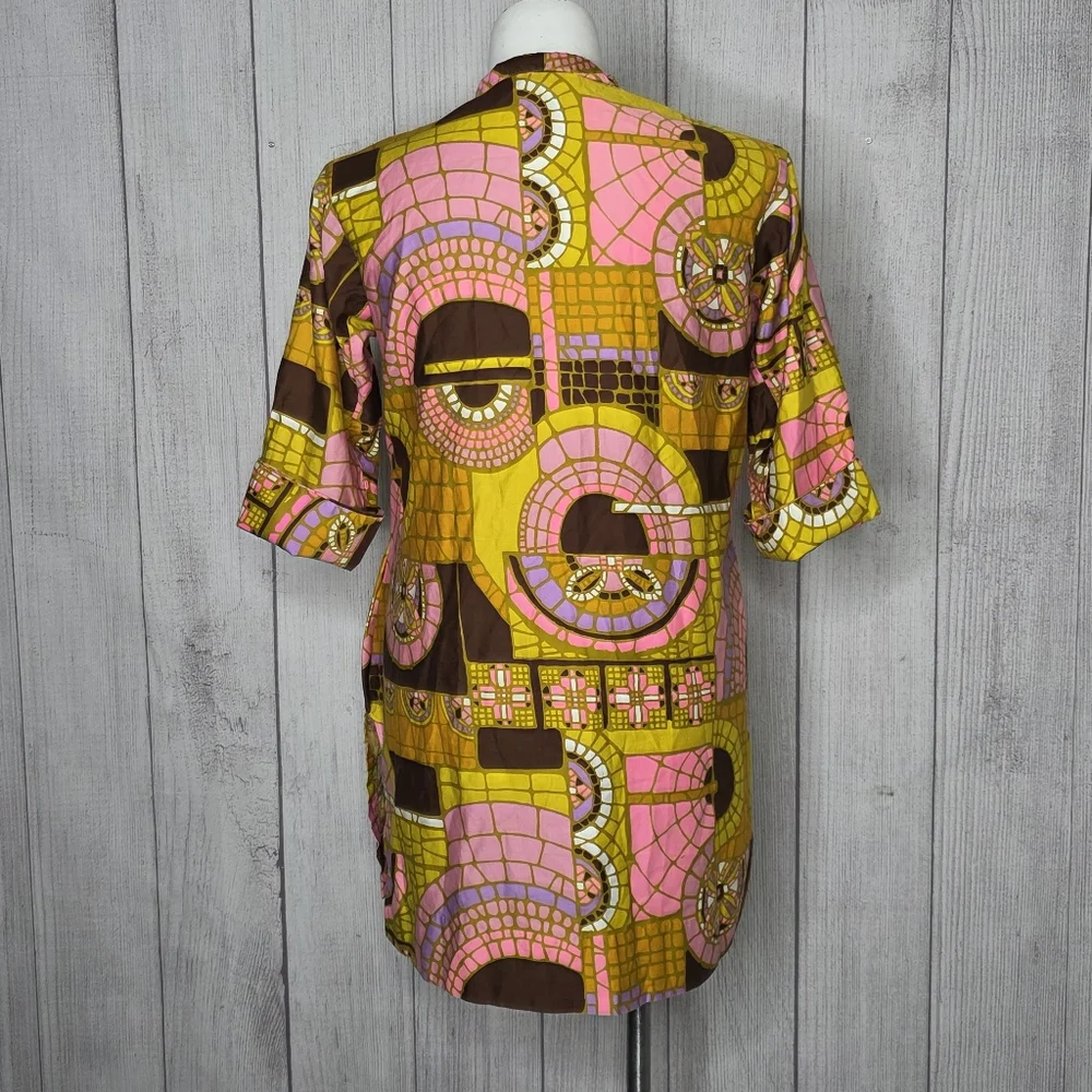 Vintage 1960s Penthouse Gallery Japan Mod Tunic Dress Pink Brown Geometric XL - Picture 6 of 9